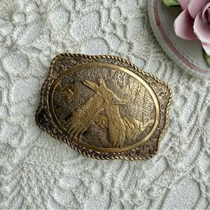Vintage Crumrine Duck Hunting Belt Buckle Made in USA Western Brass Buckle
